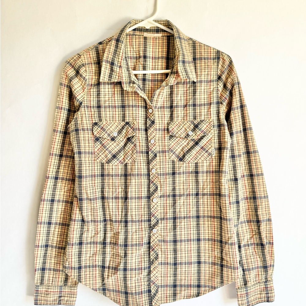 Women’s Plaid Shirt - Beige and Blue